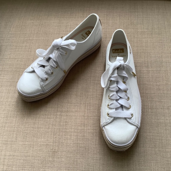 KATE SPADE for KEDS White Canvas Sneakers Size 7.5 Really Cute *READ - Picture 9 of 15